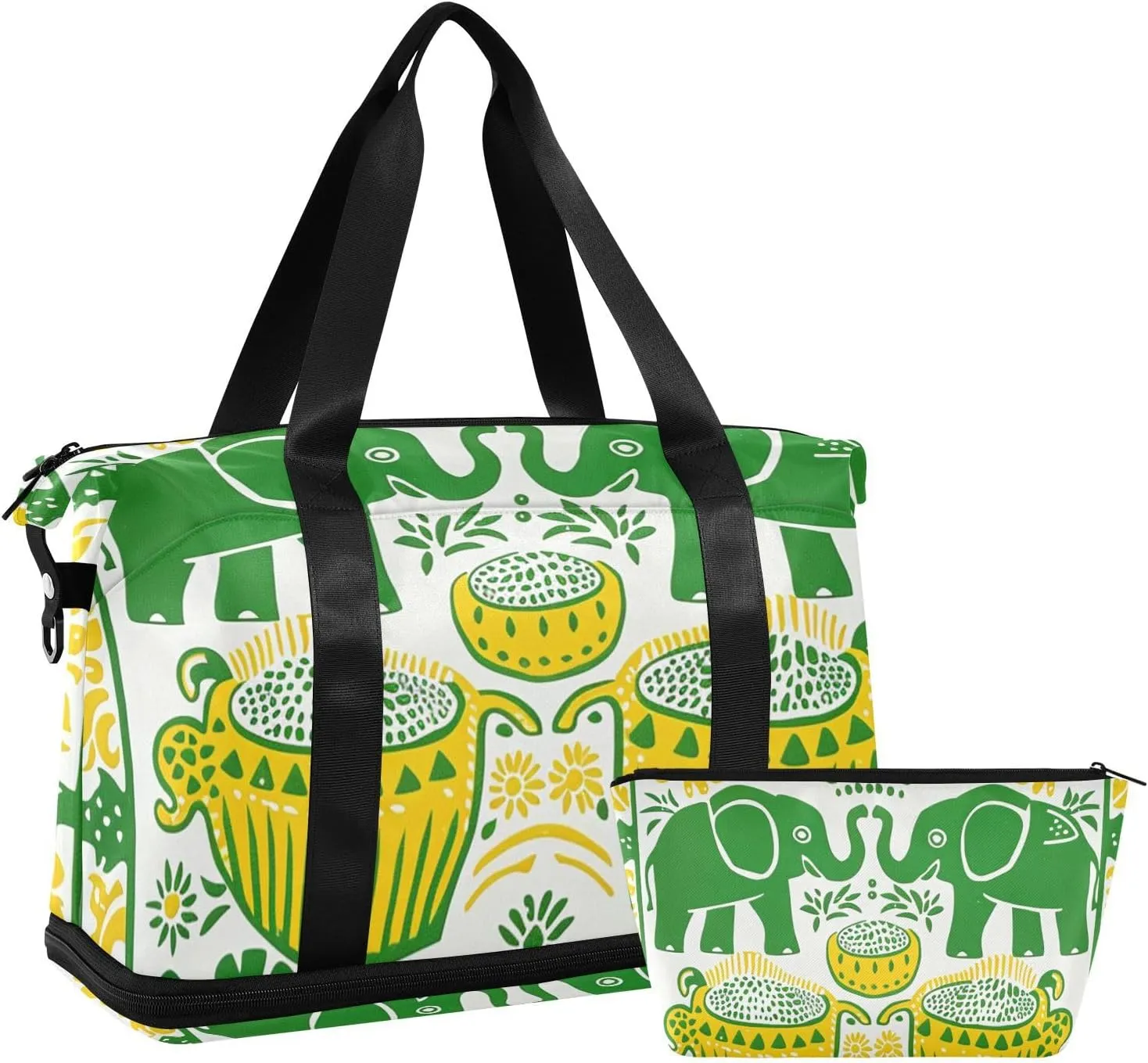 Thai Themed Symmetrical Pattern Oversized Travel Duffel Bag Large Carry On Bag with Adjustable Strap for Hiking Foldable
