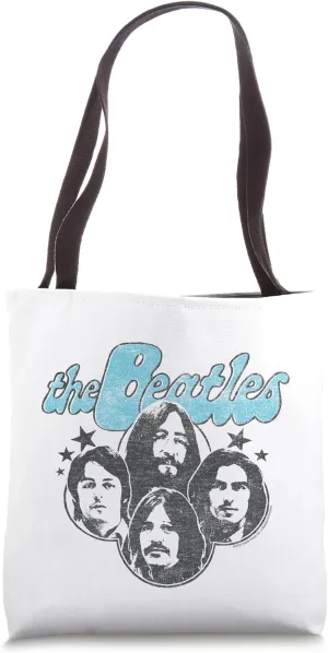 The Beatles - Groovy Blue Logo with Band Member Faces Tote Bag