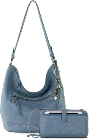 The Sak Sequoia Hobo Bag & Iris Large Smartphone Crossbody Bag In Leather - Purse Set For Everyday And Travel - Maritime Bundle