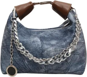 Thick Chain Hobo Tote Bag for Women Leather Vintage Slouchy Shoulder Hobo Crescent Bag Designer Y2K Hobo Handbag