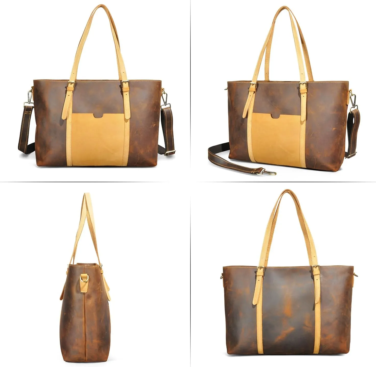 Thick Genuine Crazy Horse Leather Satchel Crossbody Handbag Top-Handle Shoulder Bag For Women 6640