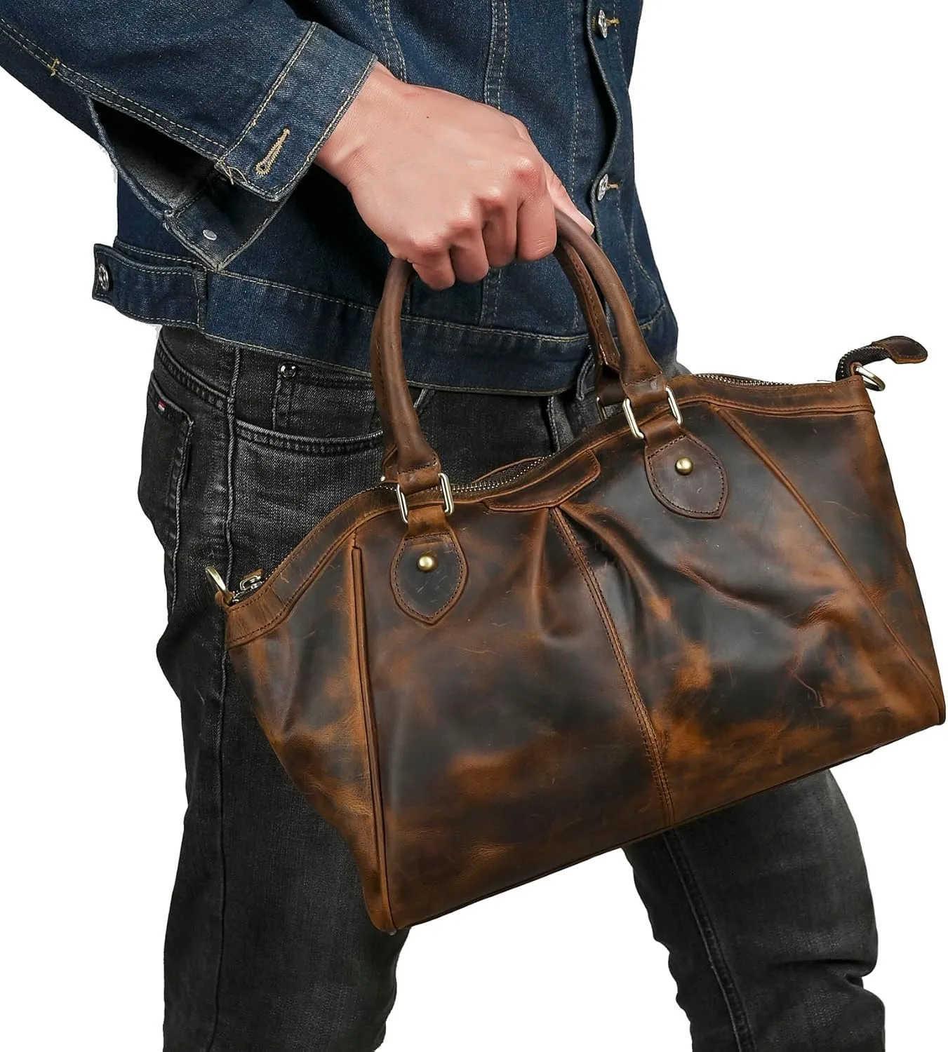 Thick Genuine Crazy Horse Leather Satchel Crossbody Handbag Top-Handle Shoulder Bag For Women 6640