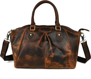 Thick Genuine Crazy Horse Leather Satchel Crossbody Handbag Top-Handle Shoulder Bag For Women 6640