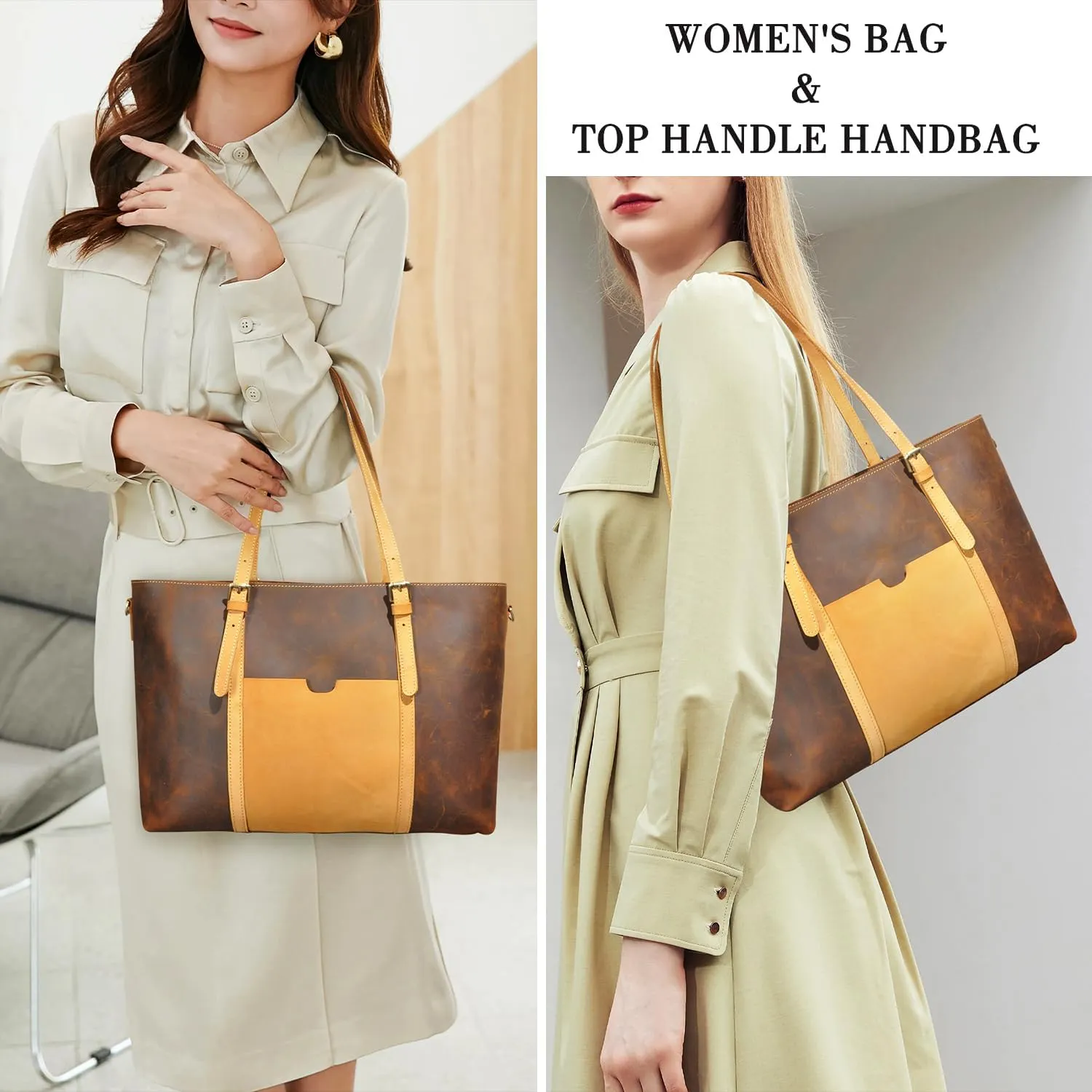 Thick Genuine Crazy Horse Leather Satchel Crossbody Handbag Top-Handle Shoulder Bag For Women 6640