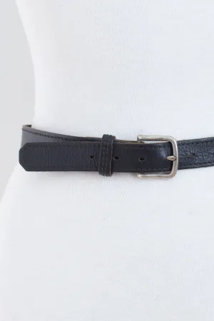 Thin Black Leather Belt with Silver Buckle - Size 28"-32" / M
