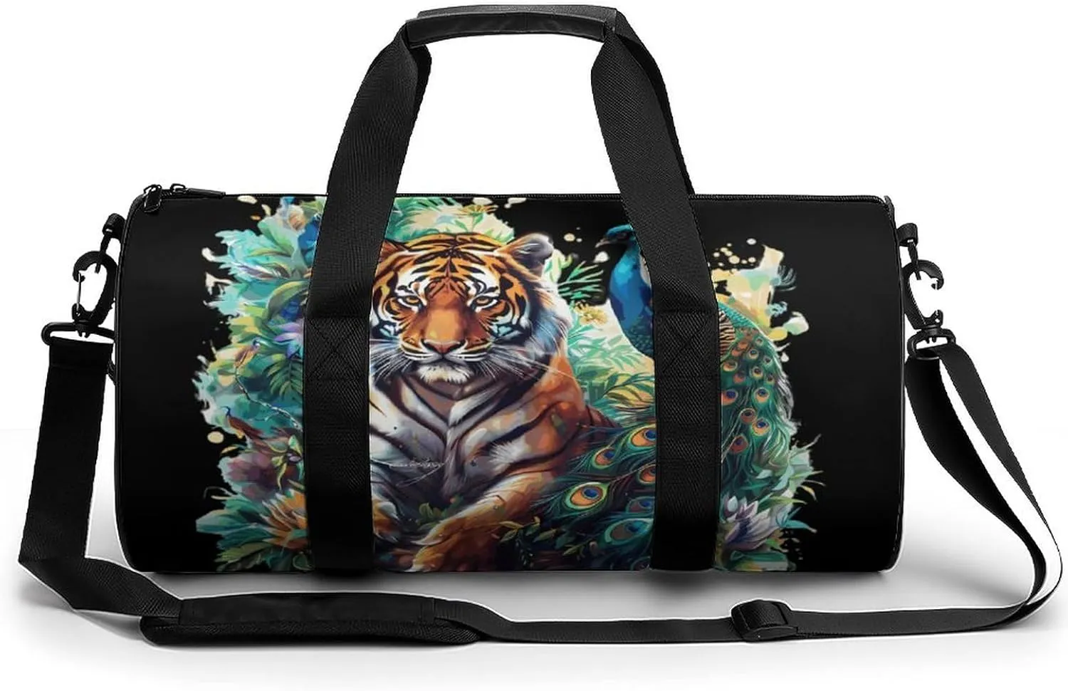Tiger And Peacock Novelty Large Duffel Bag Lightweight Gym Bag Travel Tote Bags
