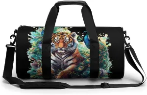 Tiger And Peacock Novelty Large Duffel Bag Lightweight Gym Bag Travel Tote Bags