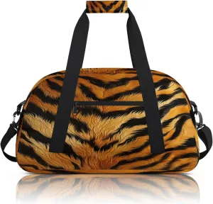 Tiger Print Small Gym Bag 18 inch Carry On Duffel Bag for Weekender Travel Sports Workout Yoga Gymnastics Dance Ballet