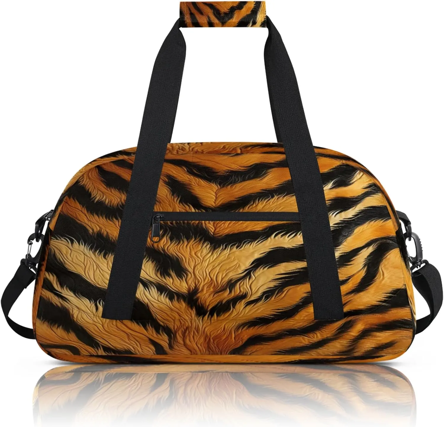 Tiger Print Small Gym Bag 18 inch Carry On Duffel Bag for Weekender Travel Sports Workout Yoga Gymnastics Dance Ballet