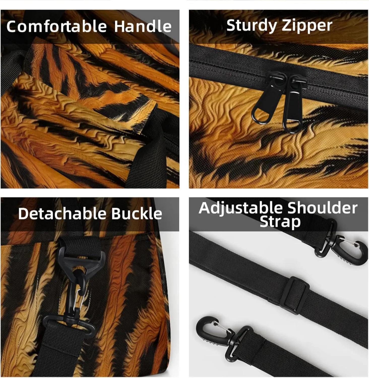 Tiger Print Small Gym Bag 18 inch Carry On Duffel Bag for Weekender Travel Sports Workout Yoga Gymnastics Dance Ballet