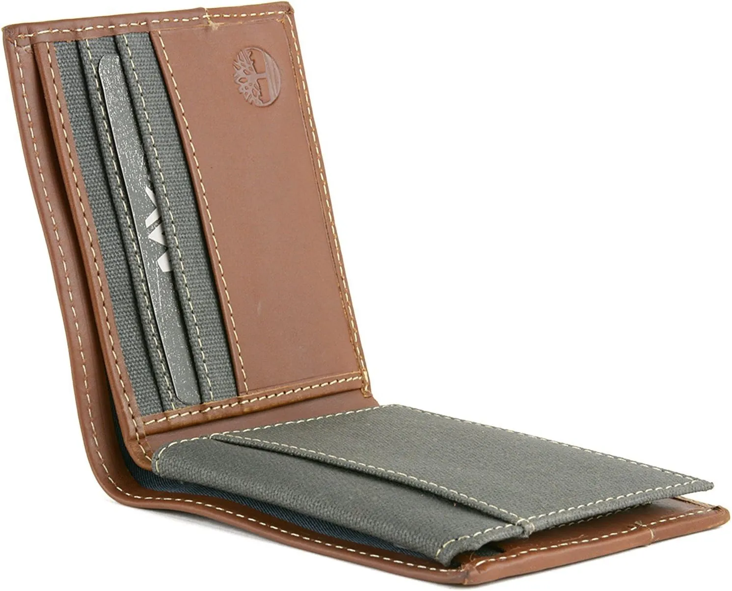 Timberland Men's Baseline Leather Canvas Wallet with Attached Flip Pocket