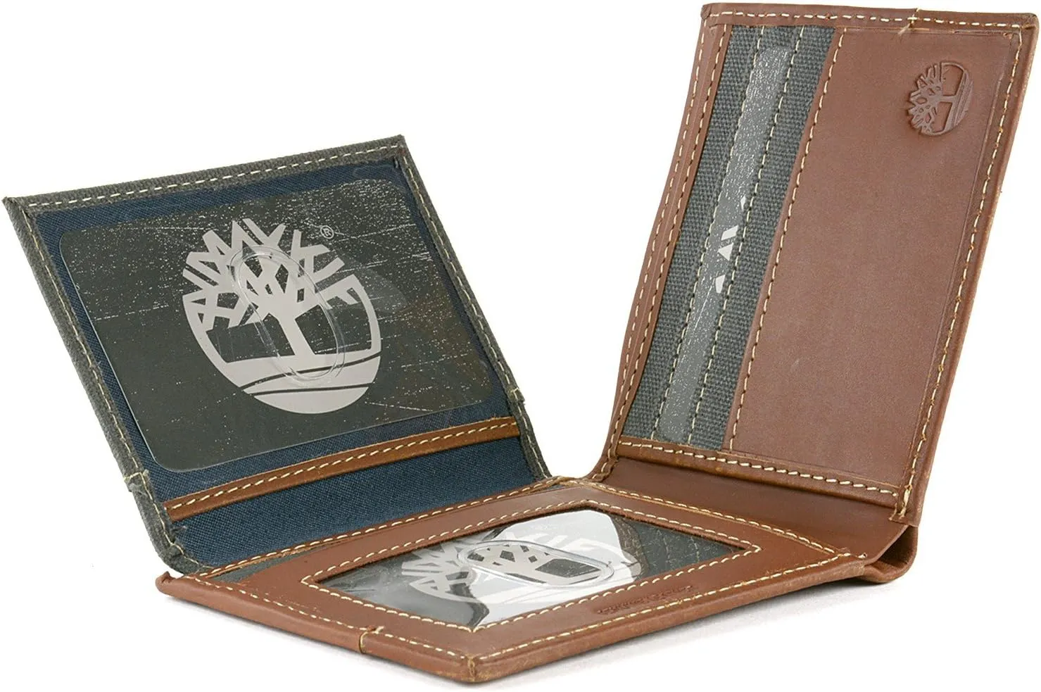 Timberland Men's Baseline Leather Canvas Wallet with Attached Flip Pocket