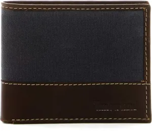 Timberland Men's Baseline Leather Canvas Wallet with Attached Flip Pocket