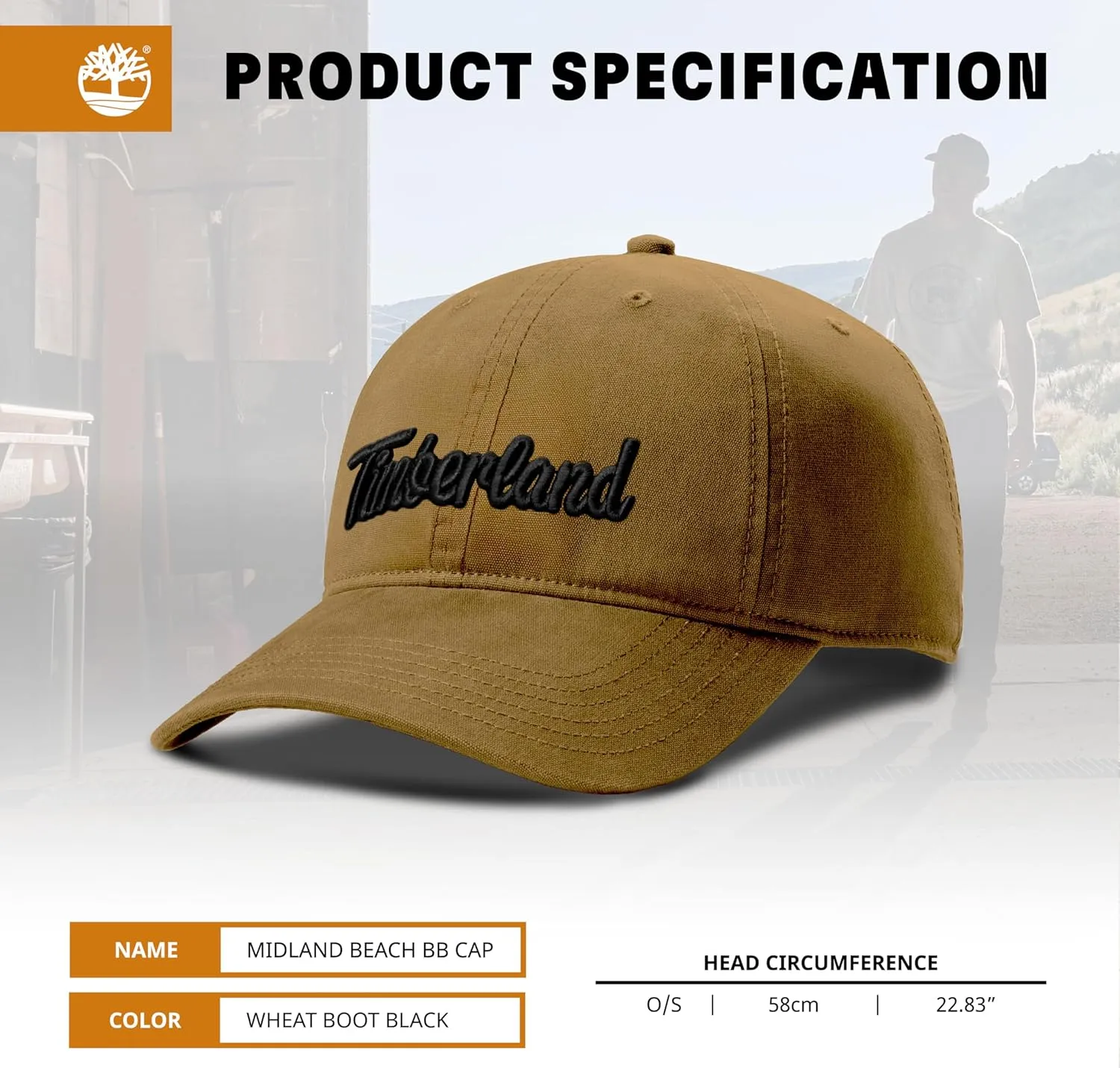 Timberland Midland Beach Men's Baseball Cap, Soft Cotton, Adjustable, Lightweight & Stylish Hat for Outdoor Activities