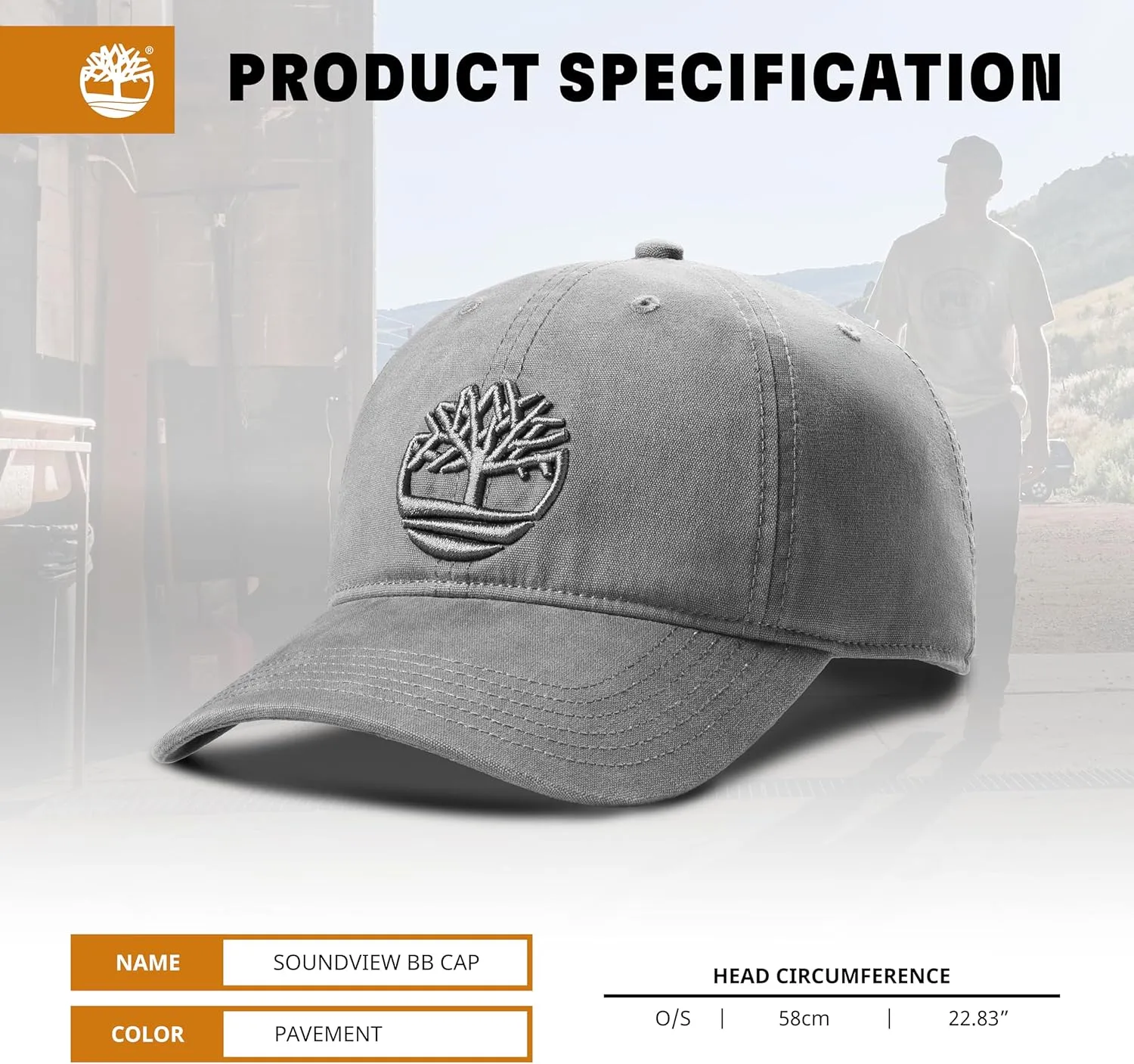 Timberland Soundview Men's Baseball Cap - Cotton Canvas, Adjustable, Lightweight & Stylish Hat for Outdoor Activities