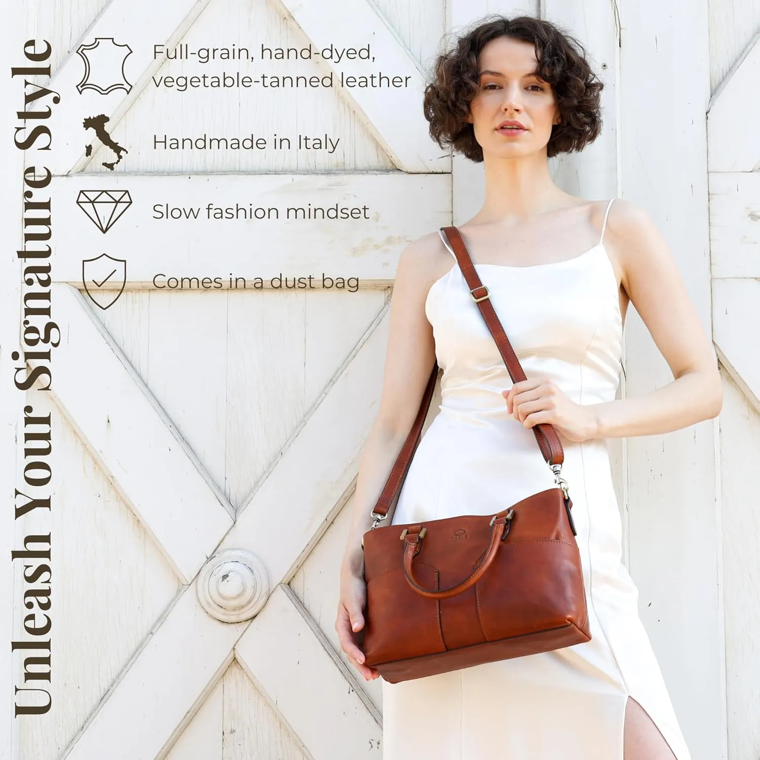 Time Resistance Full-Grain Leather Purse for Women - Leather Handbag - Top Handle Bag - Tote Bag