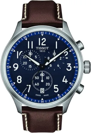 Tissot Mens Chrono XL Vintage 316L Stainless Steel case Swiss Quartz Watch, Brown, Leather, 22 (T1166171604200)