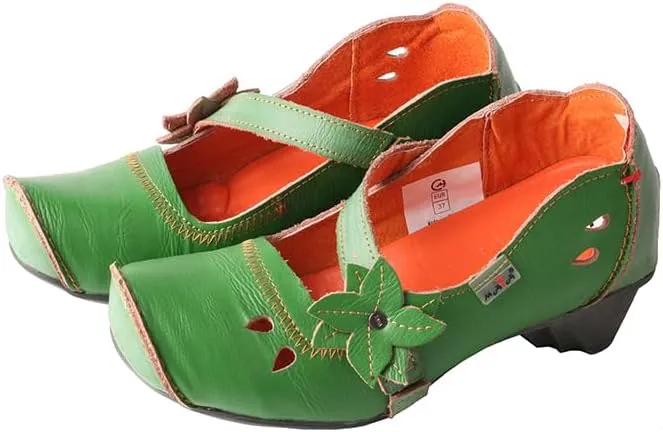 TMA EYES Women's Leather Soft Sole Comfort Low Heel Casual Shoes with Fish Mouth Design