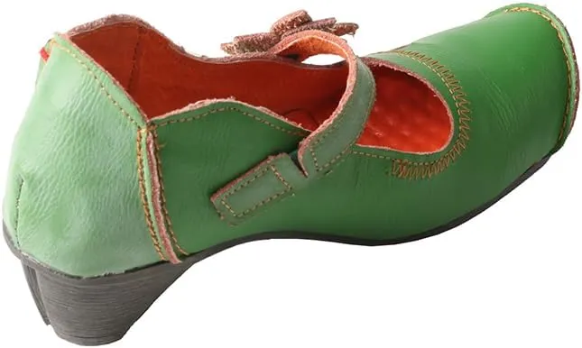 TMA EYES Women's Leather Soft Sole Comfort Low Heel Casual Shoes with Fish Mouth Design