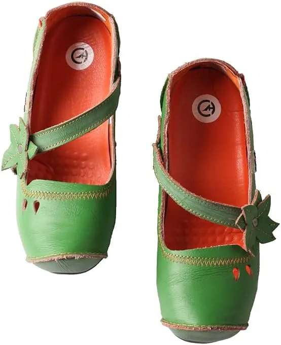 TMA EYES Women's Leather Soft Sole Comfort Low Heel Casual Shoes with Fish Mouth Design