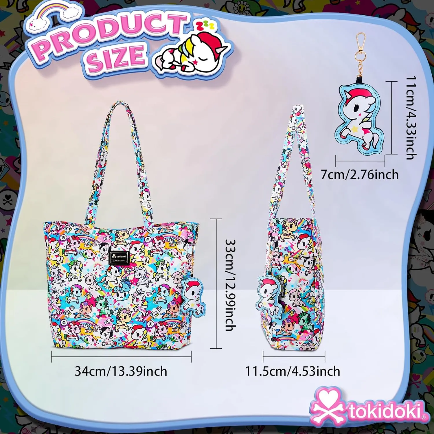 Tokidoki Official Licensed Shoulder Bag with Unicorno Keychain Tote Bag Large Capacity Handbag for Work Travel