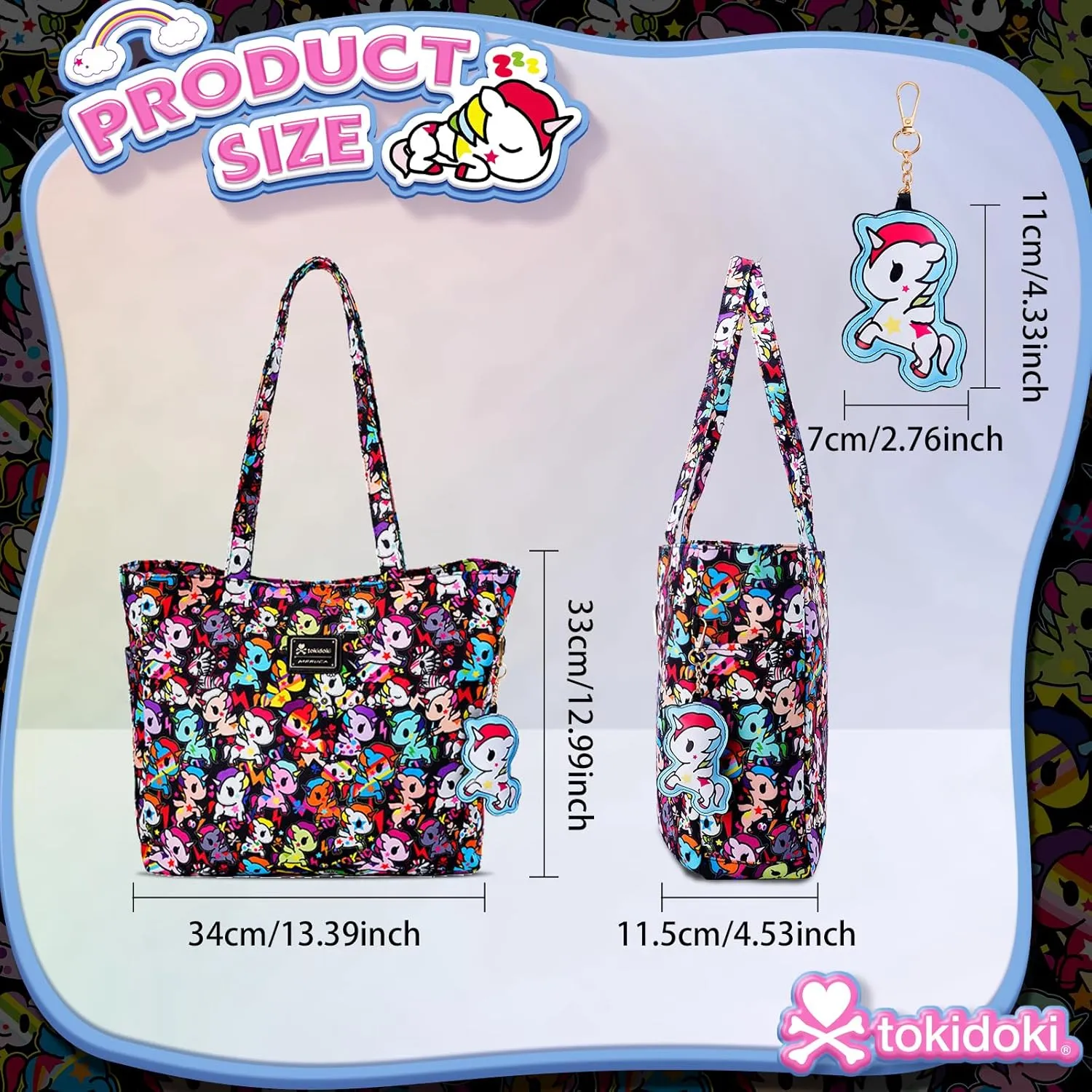 Tokidoki Official Licensed Shoulder Bag with Unicorno Keychain Tote Bag Large Capacity Handbag for Work Travel