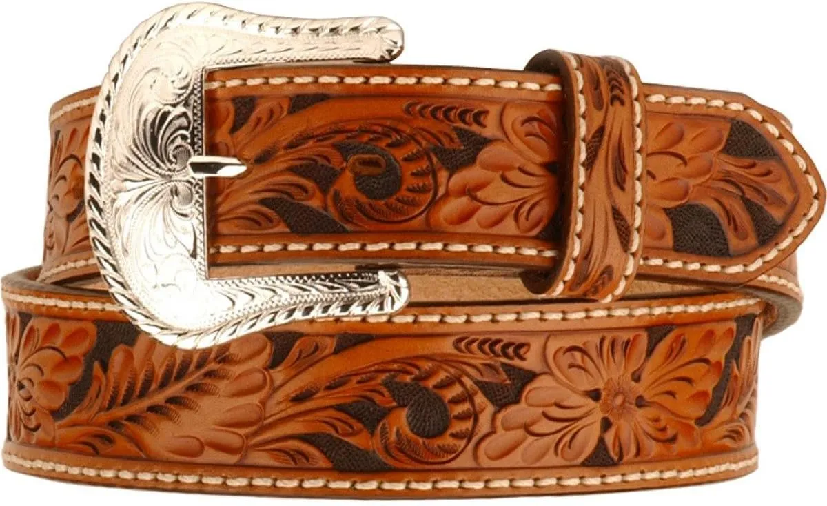 Tony Lama Floral Tooled Leather Belt (Tan 40)