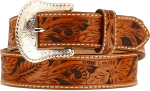 Tony Lama Floral Tooled Leather Belt (Tan 40)