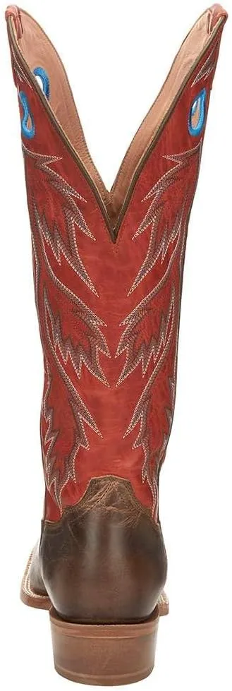 Tony Lama Men`s Colburn Wood Brown 17in Fire Orange Top Buckaroo Sq Toe Boot
