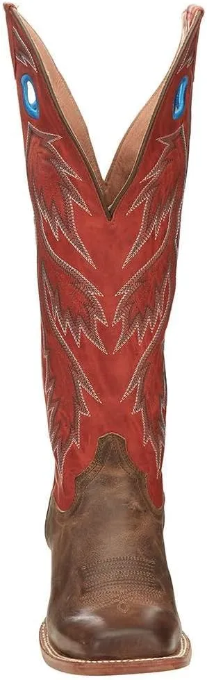 Tony Lama Men`s Colburn Wood Brown 17in Fire Orange Top Buckaroo Sq Toe Boot