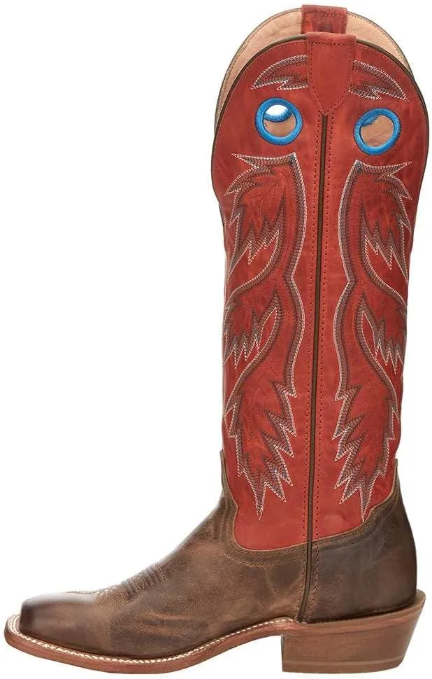 Tony Lama Men`s Colburn Wood Brown 17in Fire Orange Top Buckaroo Sq Toe Boot
