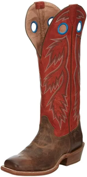 Tony Lama Men`s Colburn Wood Brown 17in Fire Orange Top Buckaroo Sq Toe Boot