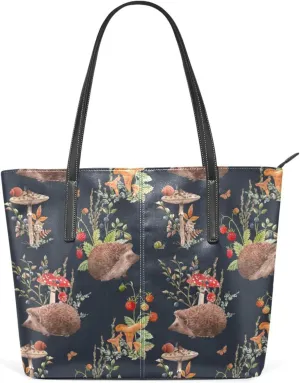 Top Handle Bag for Women Hedgehog Mushroom Strawberry Shoulder Bag Gym Tote Travel Shopping Satchel Vegan Leather Lady Purse Weekender Handbag