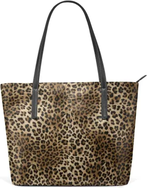 Top Handle Bag for Women Leopard Print Brown Vegan Leather Lady Purse Shoulder Bag Travel Satchel Gym Beach Tote with Zipper Weekender Handbag
