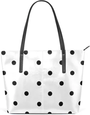 Top Handle Bag for Women Polka Dot Classic Black White Vegan Leather Lady Purse Shoulder Bag Travel Satchel Gym Beach Tote with Zipper Weekender Handbag