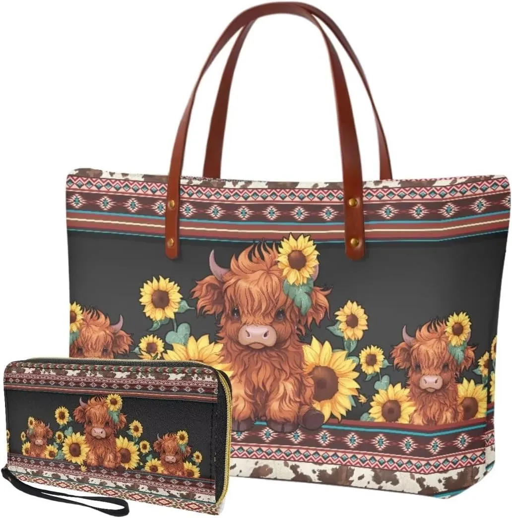 Top Handle Purse for Women, Large Tote Handbag With PU Wallet Set