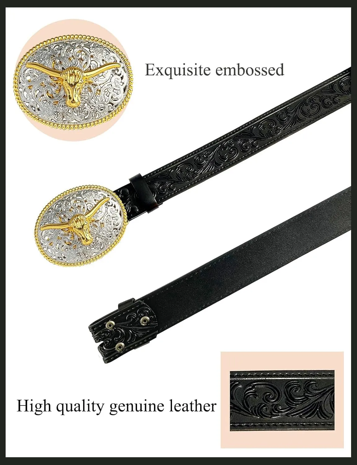 TOPACC Genuine Leather Western Belts for Womens Mens Cowboy Cowgirl Belts For Jeans Pants Rodeo Outfit