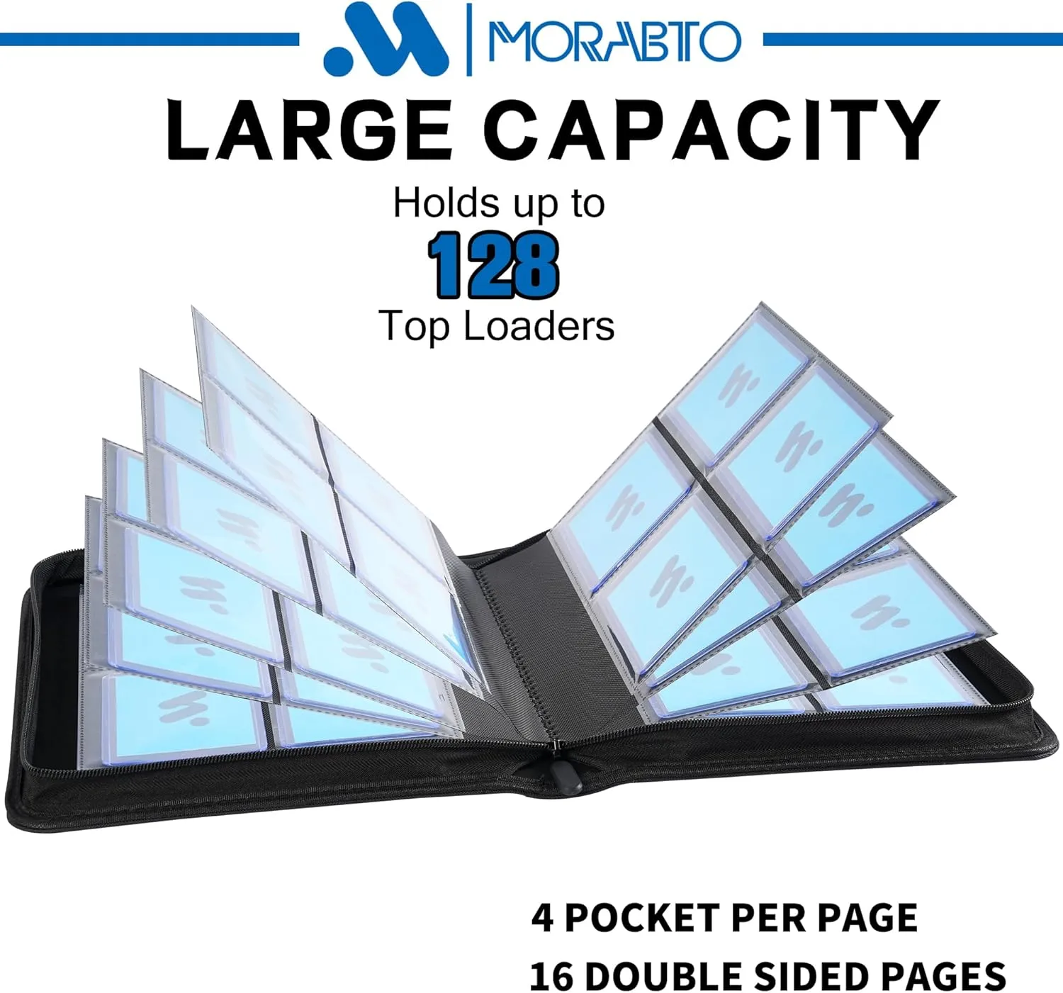 Toploader Binder, Holds 128 Top Loaders,4 Pocket Top Loader Binders for 3" x 4" Rigid Cards,Card Album Folder for Hard Plastic Top Loaders