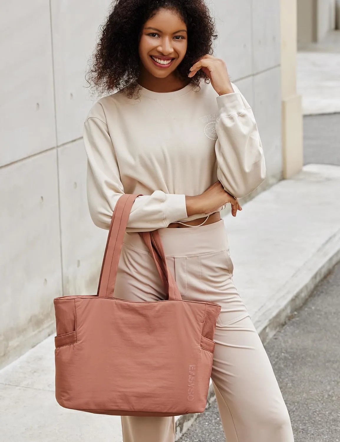 Tote Bag for Women,Puffer Travel Tote Bags with Zipper, Quilted Handbag with Compartments for Travel Work Sport,Dusty Rose