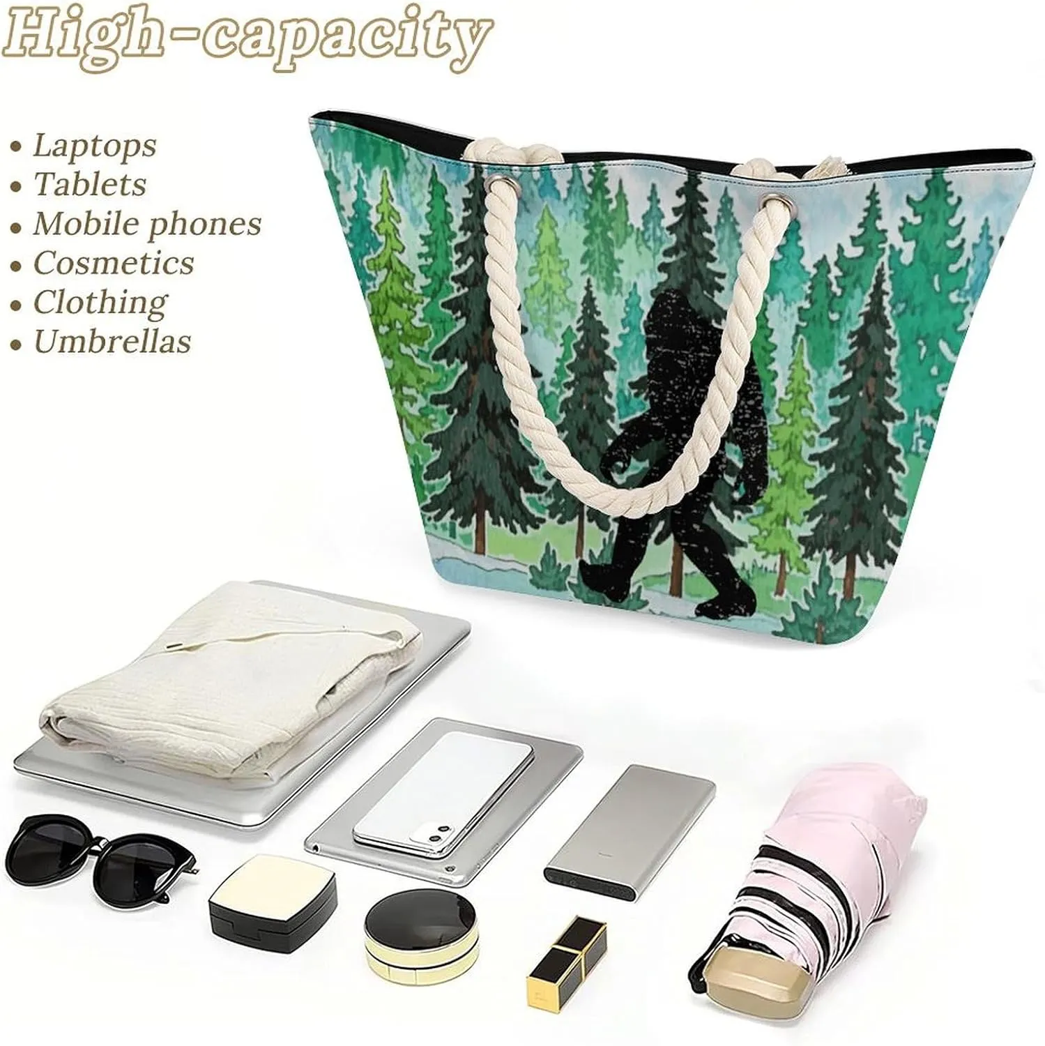 Tote Bag Large Handles Beach Bag with Zipper for Shopping Groceries Travel Outdoors Swim Pool Bag