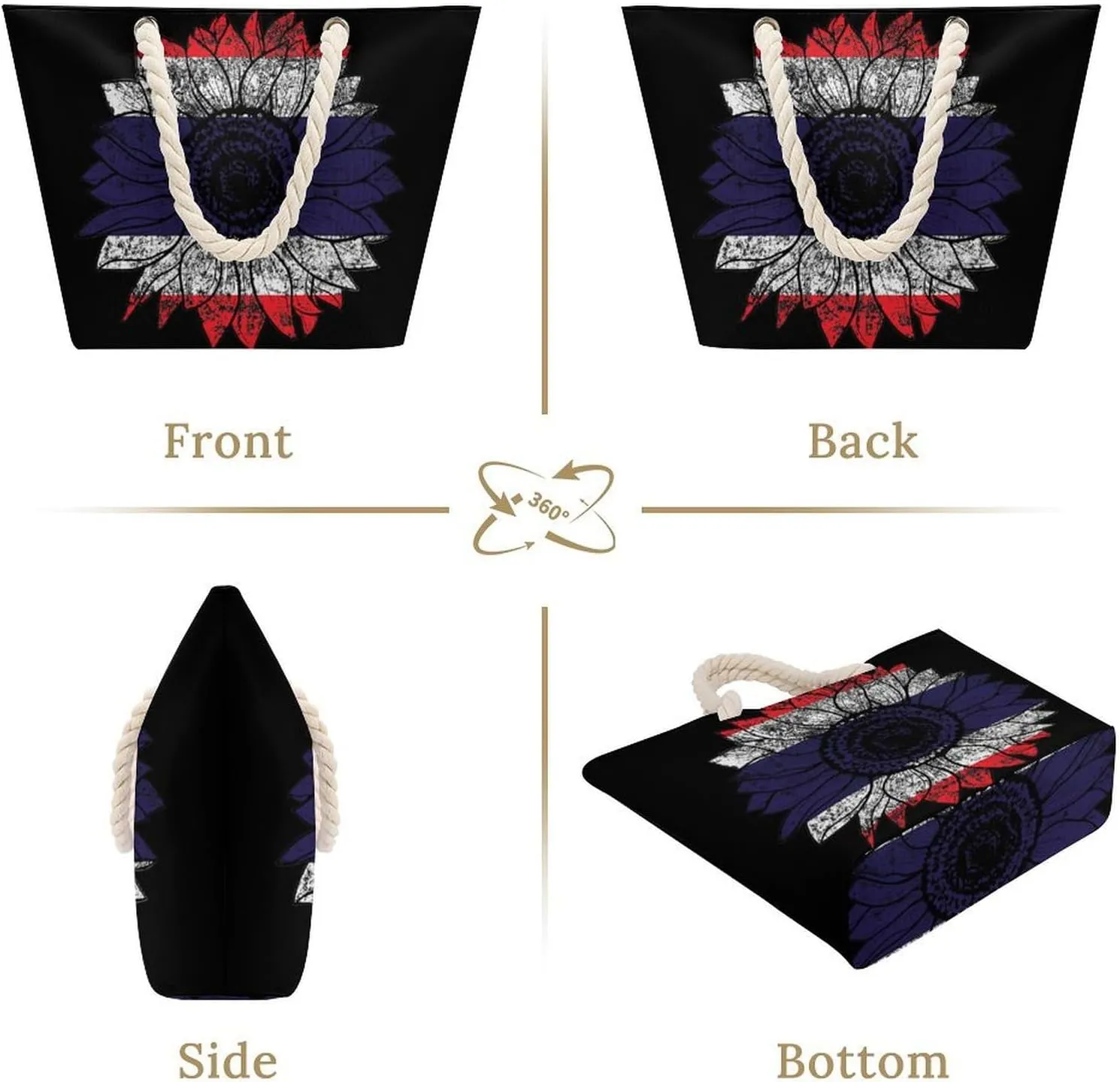 Tote Bag Large Handles Beach Bag with Zipper for Shopping Groceries Travel Outdoors Swim Pool Bag
