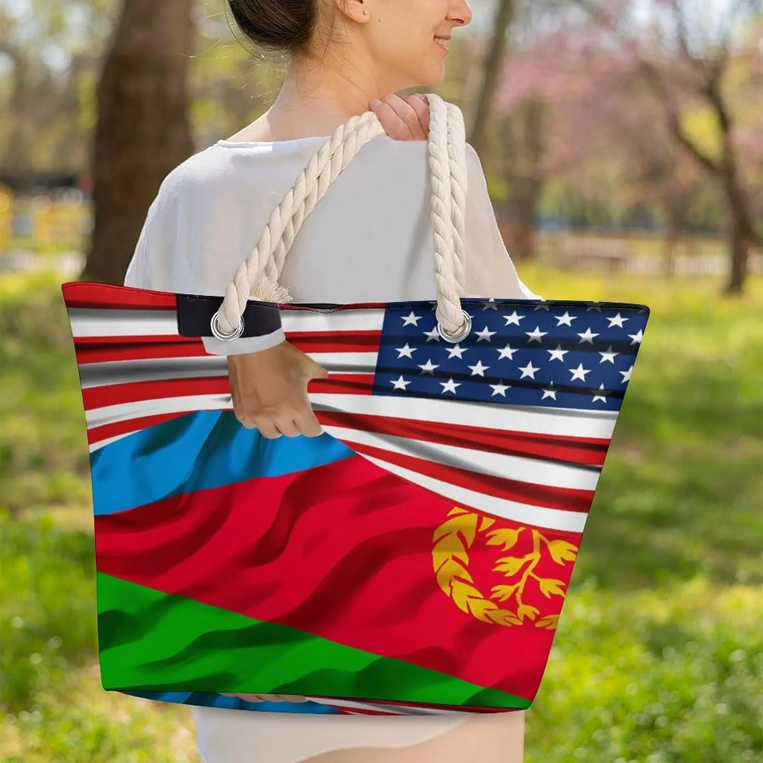 Tote Bag Large Handles Beach Bag with Zipper for Shopping Groceries Travel Outdoors Swim Pool Bag