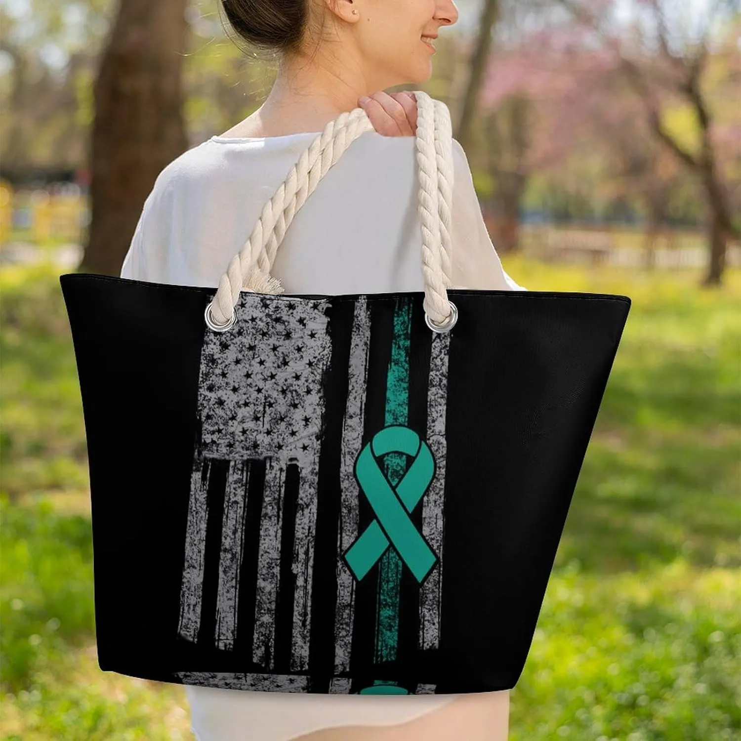 Tote Bag Large Handles Beach Bag with Zipper for Shopping Groceries Travel Outdoors Swim Pool Bag