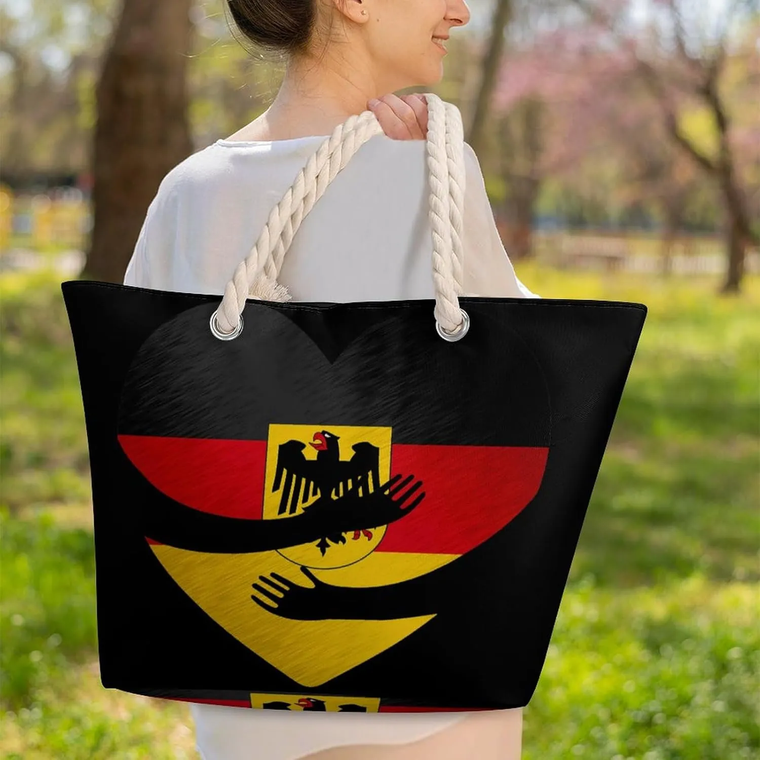 Tote Bag Large Handles Beach Bag with Zipper for Shopping Groceries Travel Outdoors Swim Pool Bag