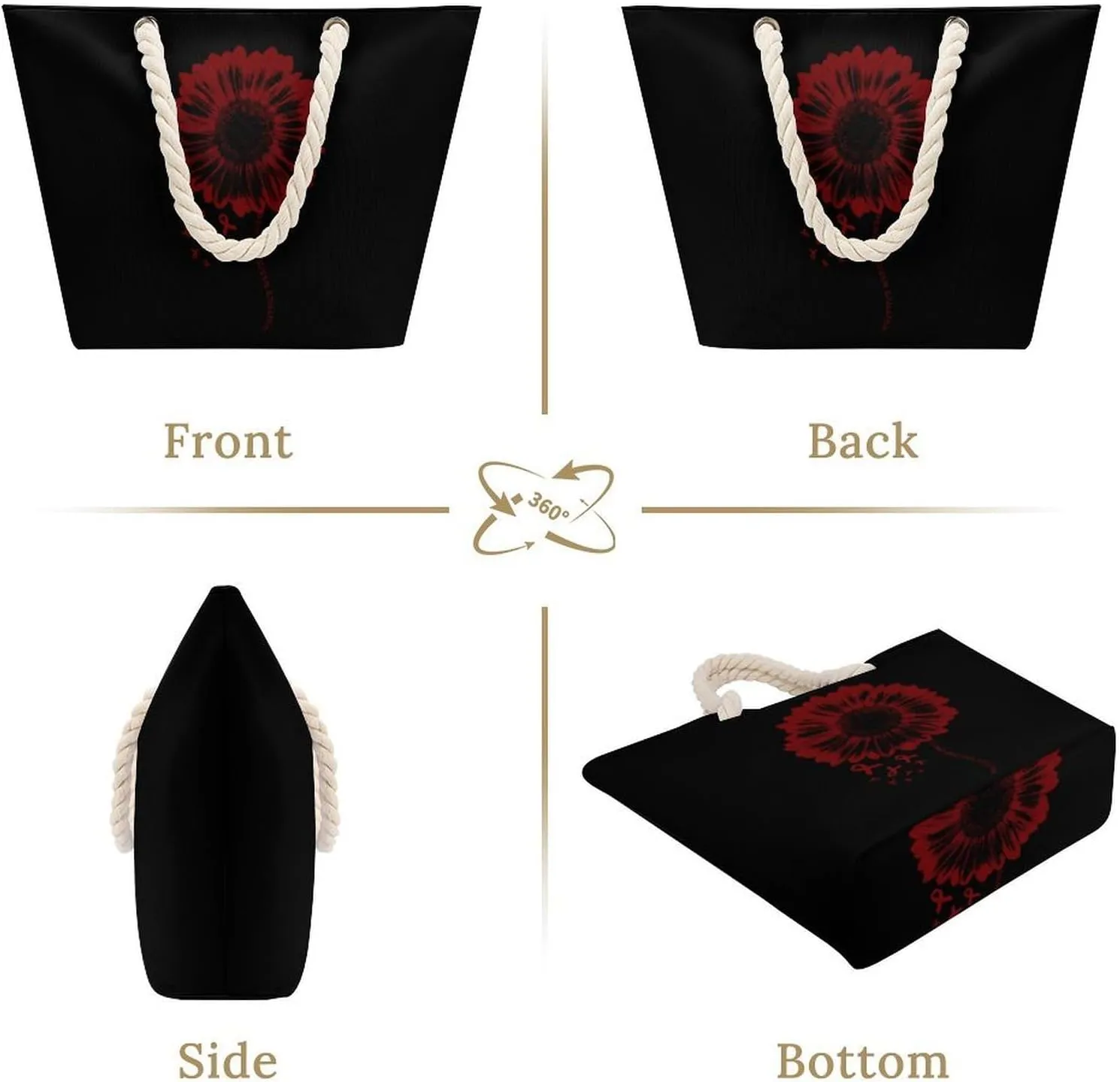 Tote Bag Large Handles Beach Bag with Zipper for Shopping Groceries Travel Outdoors Swim Pool Bag