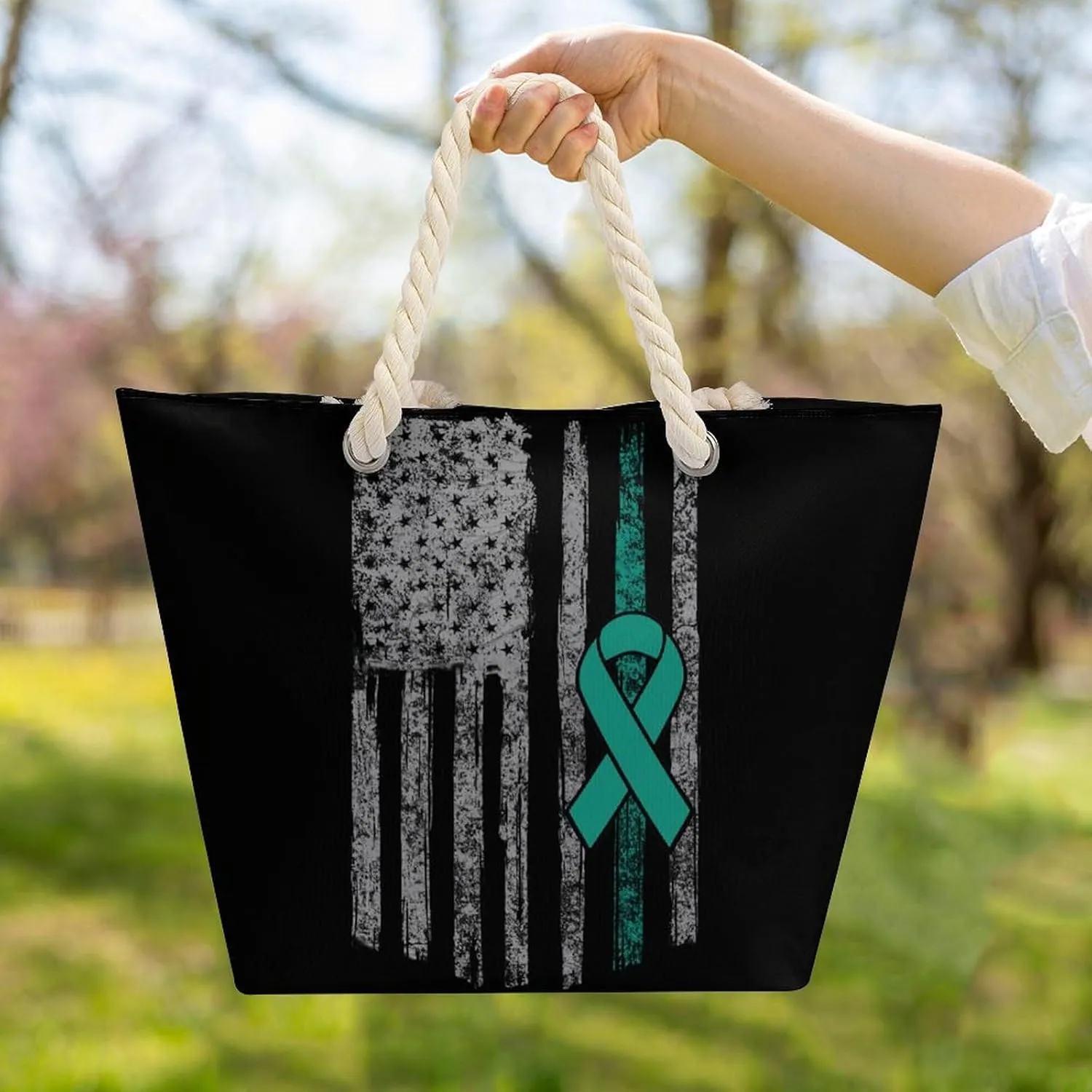 Tote Bag Large Handles Beach Bag with Zipper for Shopping Groceries Travel Outdoors Swim Pool Bag