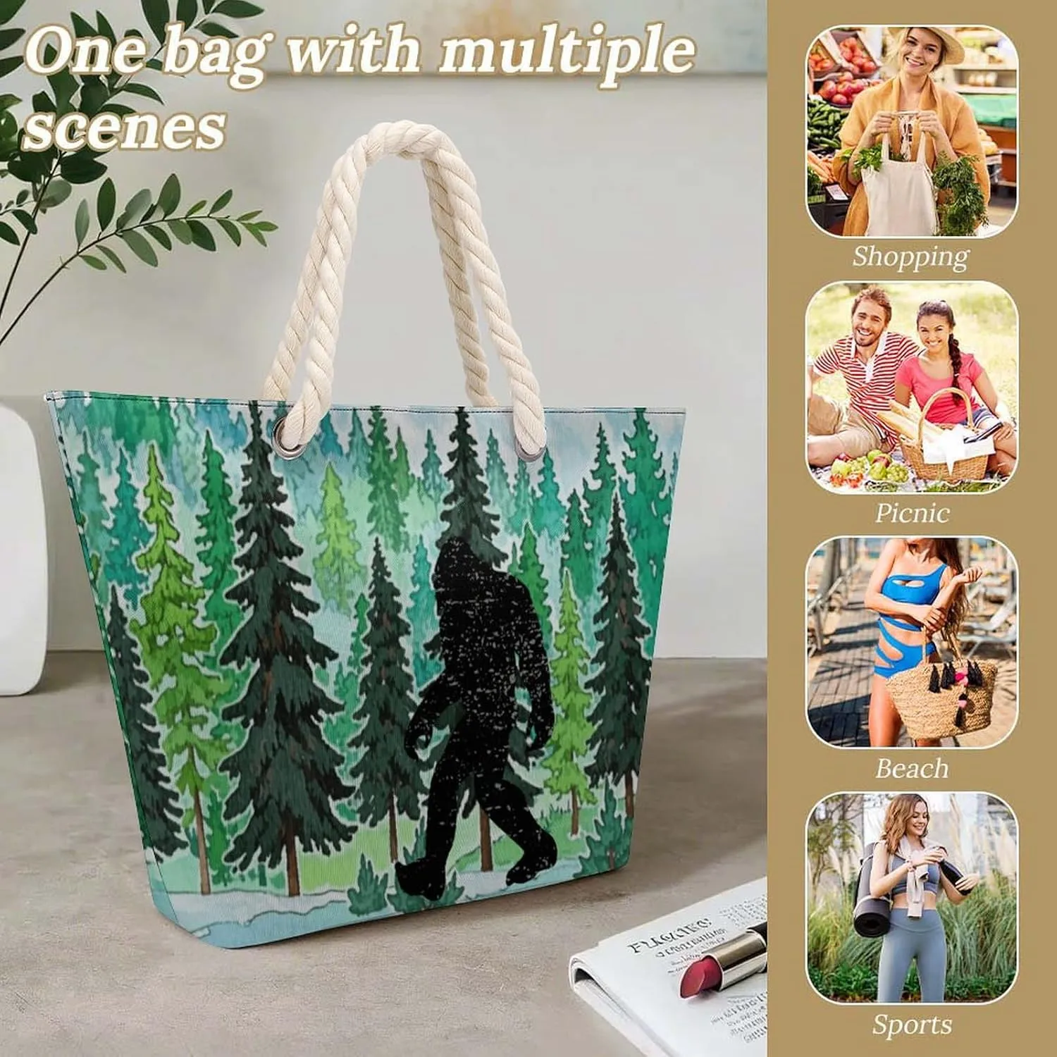 Tote Bag Large Handles Beach Bag with Zipper for Shopping Groceries Travel Outdoors Swim Pool Bag