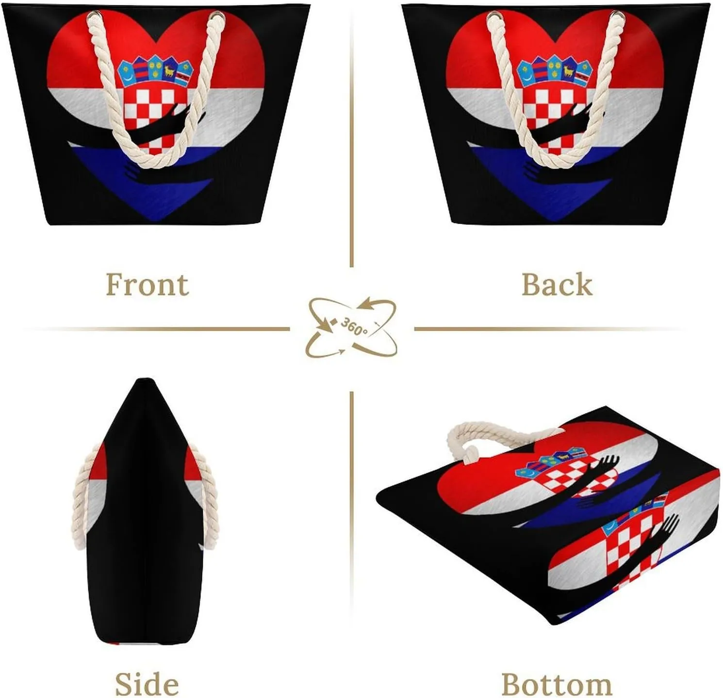 Tote Bag Large Handles Beach Bag with Zipper for Shopping Groceries Travel Outdoors Swim Pool Bag