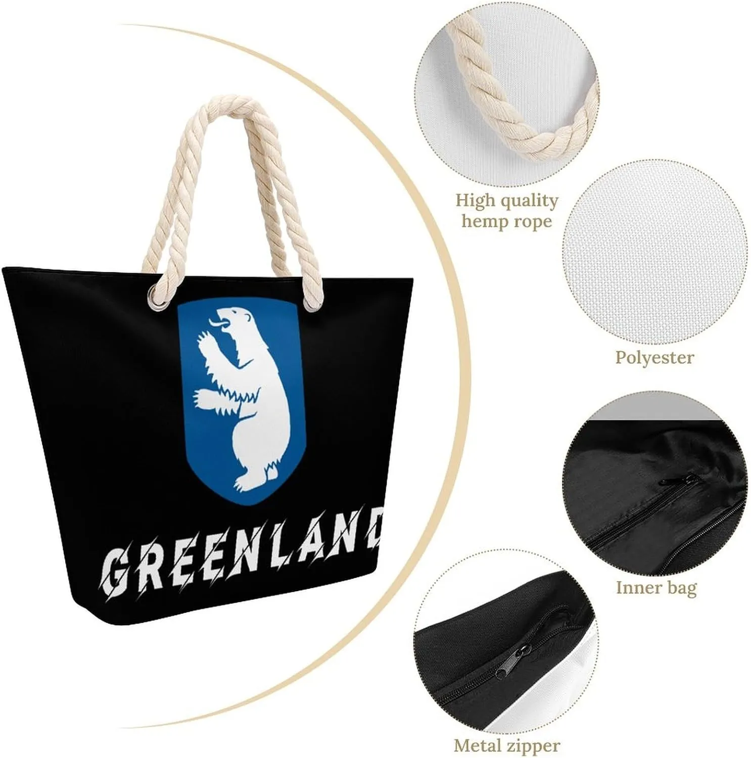Tote Bag Large Handles Beach Bag with Zipper for Shopping Groceries Travel Outdoors Swim Pool Bag