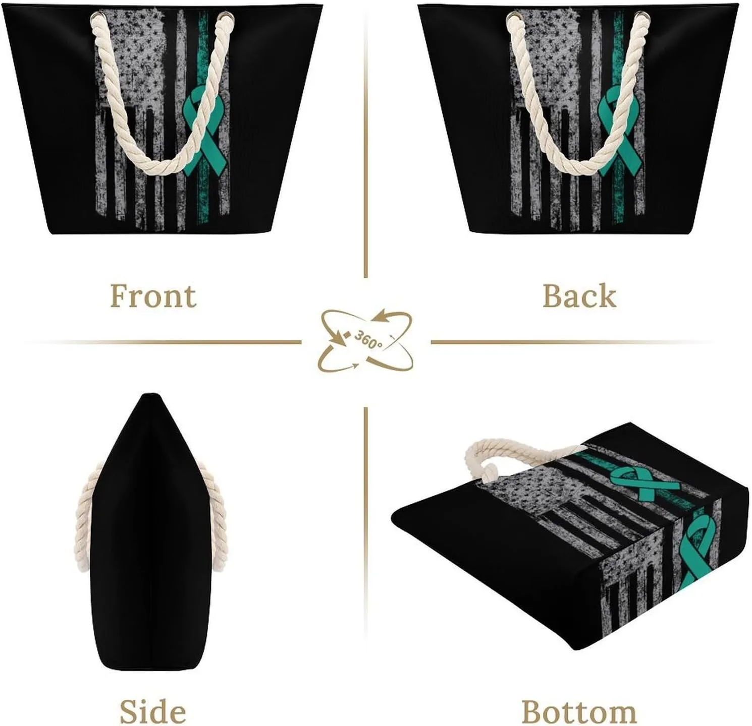 Tote Bag Large Handles Beach Bag with Zipper for Shopping Groceries Travel Outdoors Swim Pool Bag